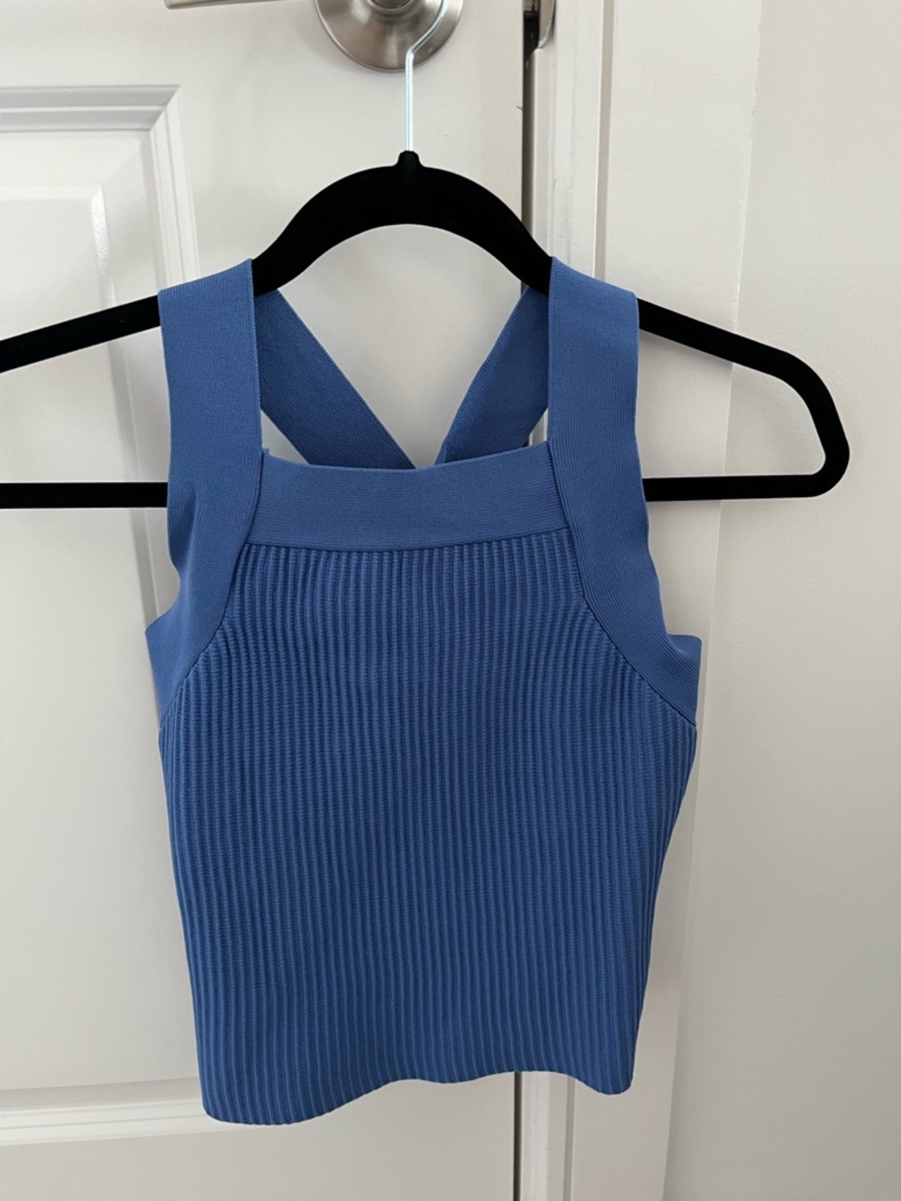 Portsaid Sleeveless Ribbed Square-Neck Tank Top in Blue